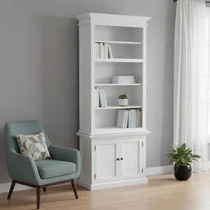 HomeRoots White Solid Wood Adjustable Bookcase - Four Tier Storage Shelf for Home, Office & Stylish Displays 397126