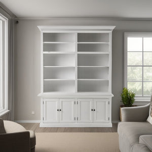 HomeRoots 87" White Solid Wood Four-Tier Bookcase with Adjustable Shelves - Stylish Storage for Any Space 397127