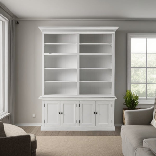 HomeRoots 87" White Solid Wood Four-Tier Bookcase with Adjustable Shelves - Stylish Storage for Any Space 397127