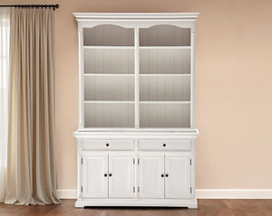 HomeRoots 87" White Wood Sideboard with Hutch - Handcrafted Mahogany Storage for Vintage Charm & Style 397129