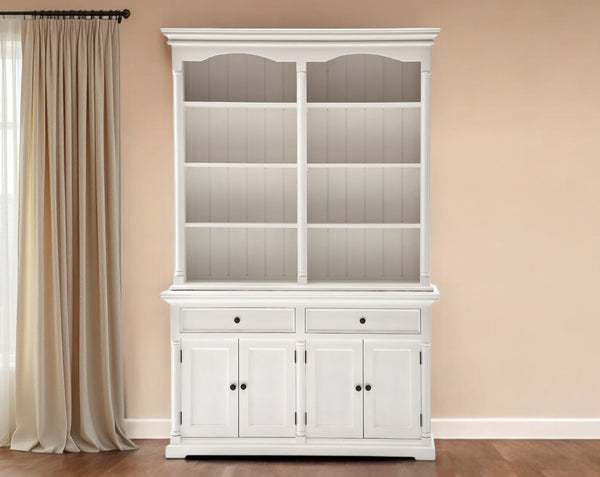 HomeRoots 87" White Wood Sideboard with Hutch - Handcrafted Mahogany Storage for Vintage Charm & Style 397129