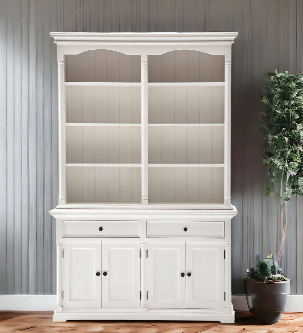 Homeroots 87" White Wood Sideboard With Hutch And Two Drawers   397129