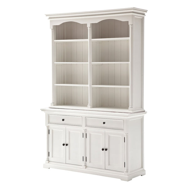 HomeRoots 87" White Wood Sideboard with Hutch - Handcrafted Mahogany Storage for Vintage Charm & Style 397129