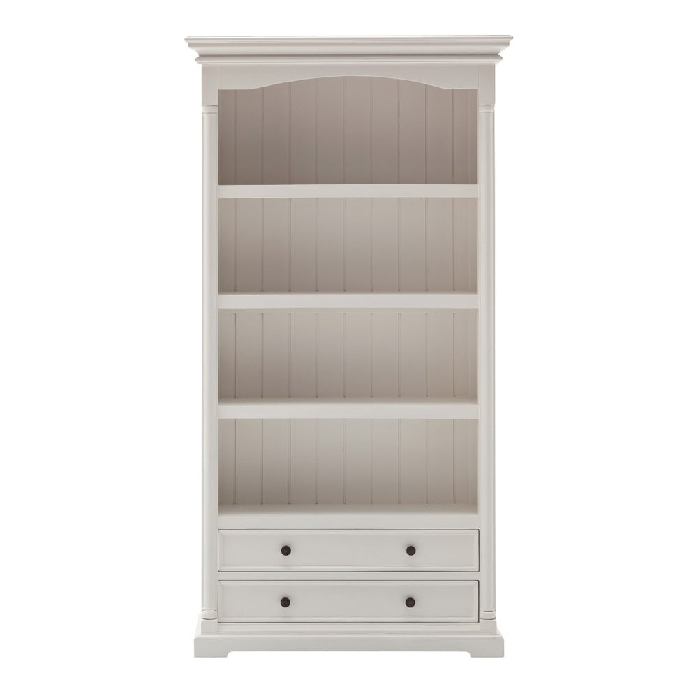 HomeRoots 75" White Solid Wood Four-Tier Bookcase - Elegant Storage Solution for Home, Office, & Nooks 397130