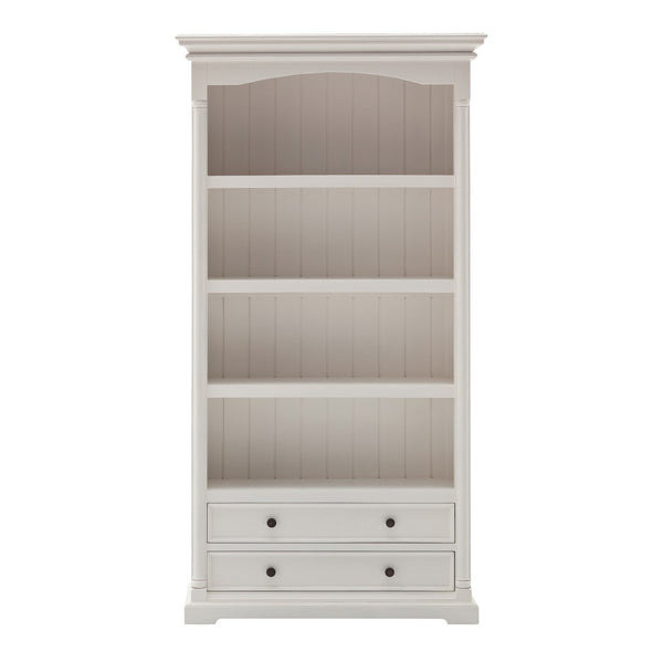 HomeRoots 75" White Solid Wood Four-Tier Bookcase - Elegant Storage Solution for Home, Office, & Nooks 397130