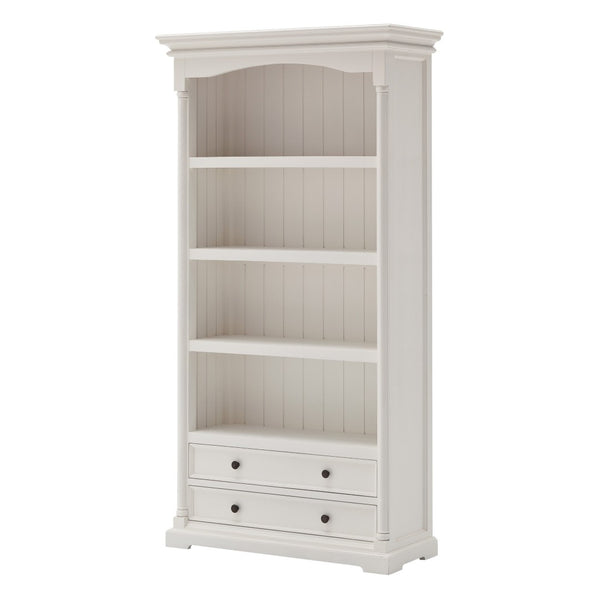 HomeRoots 75" White Solid Wood Four-Tier Bookcase - Elegant Storage Solution for Home, Office, & Nooks 397130