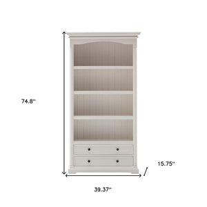 HomeRoots 75" White Solid Wood Four-Tier Bookcase - Elegant Storage Solution for Home, Office, & Nooks 397130