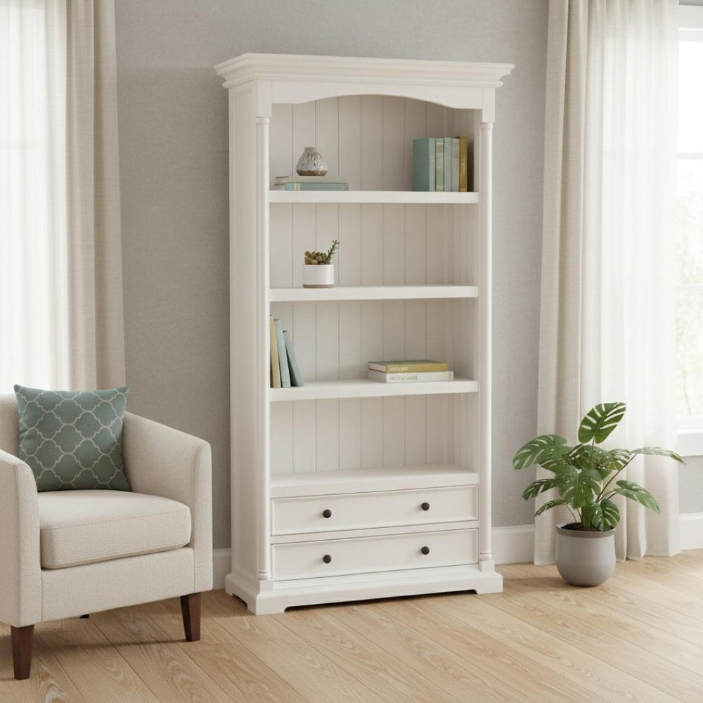 HomeRoots 75" White Solid Wood Four-Tier Bookcase - Elegant Storage Solution for Home, Office, & Nooks 397130
