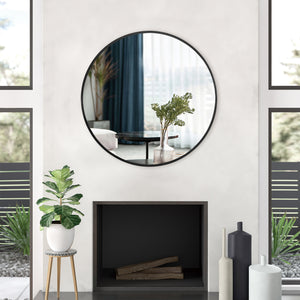 Homeroots 32" Black Round Metal Framed Accent Mirror  Glass 397141