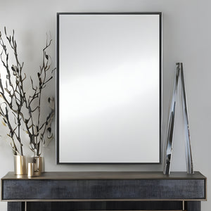 Homeroots 38" Black Metal Framed Accent Mirror Black Glass 397142