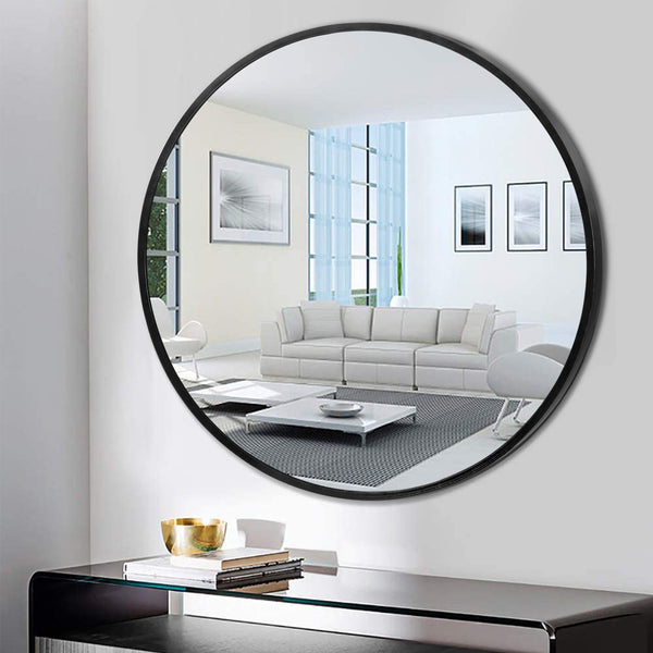 Homeroots Minimal Black Round Wall Mirror  Glass 397149