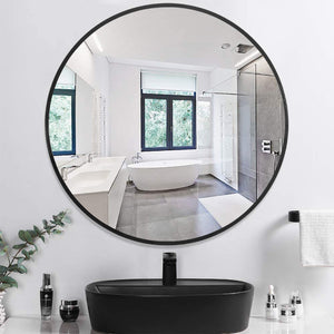 Homeroots Minimal Black Round Wall Mirror  Glass 397149