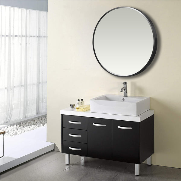 Homeroots Minimal Black Round Wall Mirror  Glass 397149