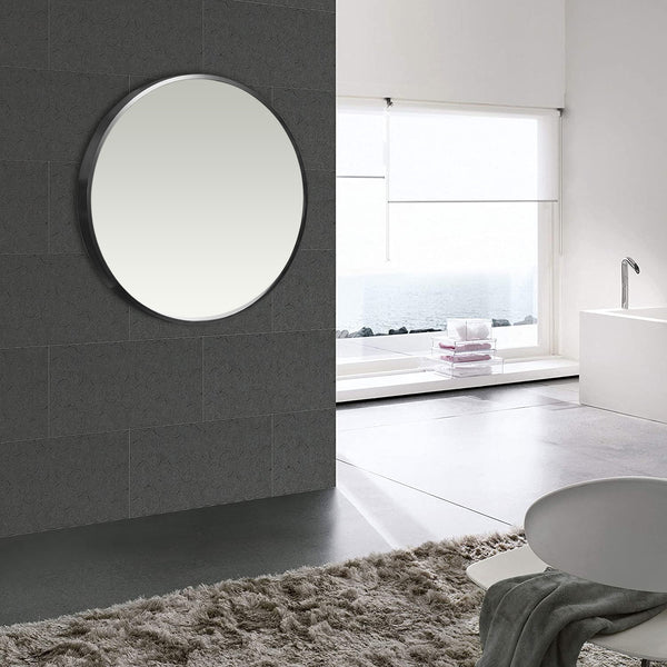 Homeroots Minimal Black Round Wall Mirror  Glass 397149