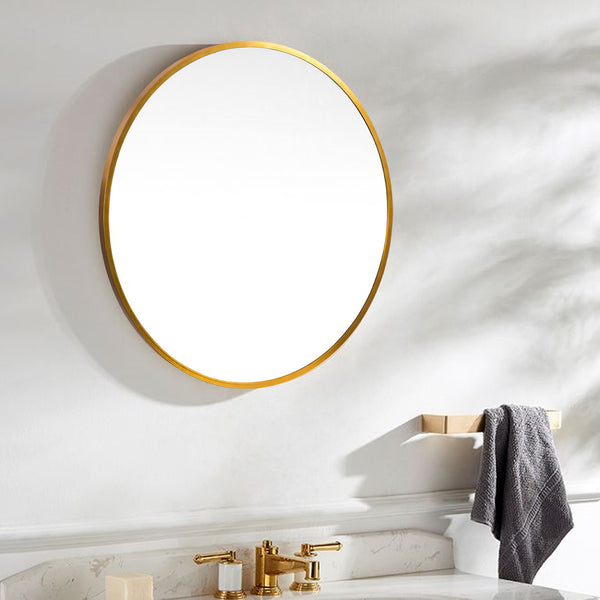Homeroots Minimal Gold Round Wall Mirror  Glass 397150