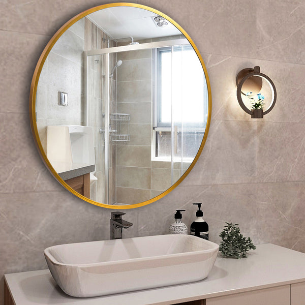 Homeroots Minimal Gold Round Wall Mirror  Glass 397150