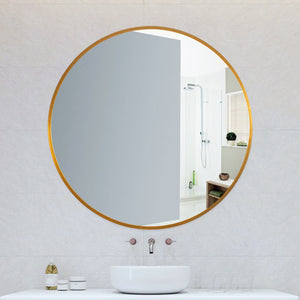 Homeroots Minimal Gold Round Wall Mirror  Glass 397150