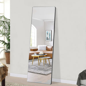 Homeroots Rounded Wooden Standing Mirror  Glass 397159