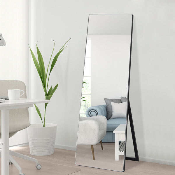 Homeroots Rounded Wooden Standing Mirror  Glass 397159