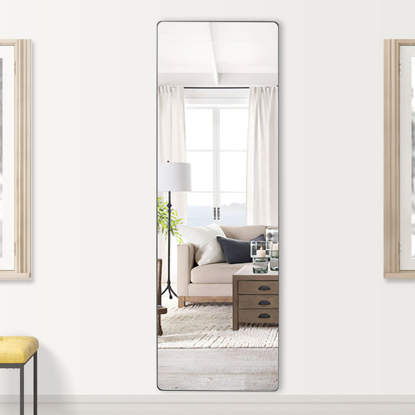 Homeroots Rounded Wooden Standing Mirror  Glass 397159