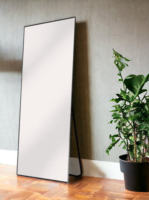 Homeroots 59" Black Metal Framed Full Length Mirror Black Glass 397160