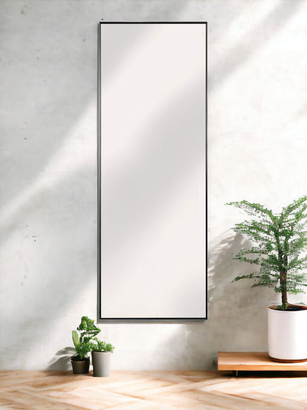 Homeroots 59" Black Metal Framed Full Length Mirror Black Glass 397160