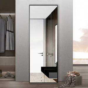 Homeroots 59" Black Metal Framed Full Length Mirror Black Glass 397160