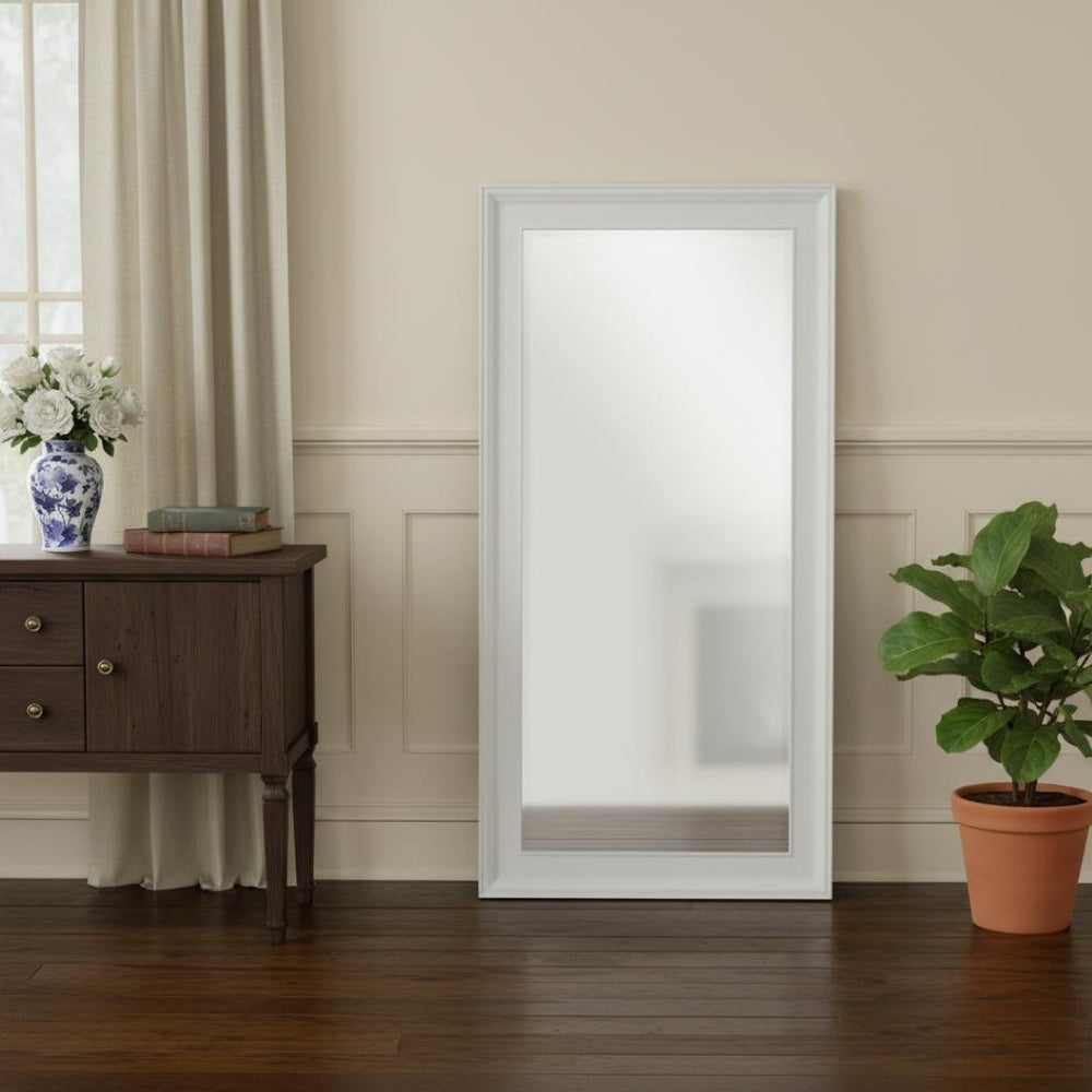 HomeRoots 79" White Wood Framed Full-Length Mirror - Timeless Style for Brightening Any Room with Versatile Design 397163