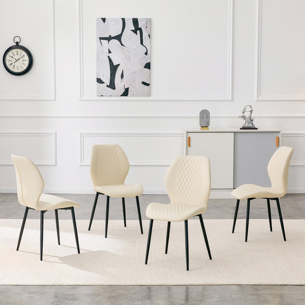 English Elm 4-piece Diamond Quilted Upholstered Dining Chair Set with Sleek Black Metal Legs White+Black W1151P458006