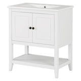 English Elm 30" White Modern Sleek Bathroom Vanity Elegant Ceramic Sink With Solid Wood Frame Open Style Shelf & Door Shelf Design