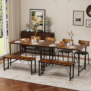 English Elm 4 4-Piece Dining Set with Marble Top, Faux Leather Chairs & Bench — Space-Saving Kitchen, Nook, Home Workstation W578P150068