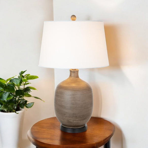 HomeRoots Set of Two 28" Black Table Lamps with Elegant White Empire Shades for Timeless Home Décor Style 397214