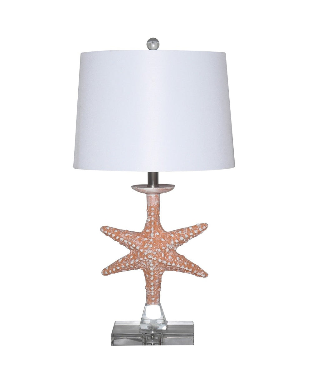 HomeRoots Set of Two 28" Coastal Clear Table Lamps with White Drum Shade for Elegant Home Lighting Decor 397215