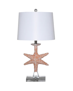 HomeRoots Set of Two 28" Coastal Clear Table Lamps with White Drum Shade for Elegant Home Lighting Decor 397215