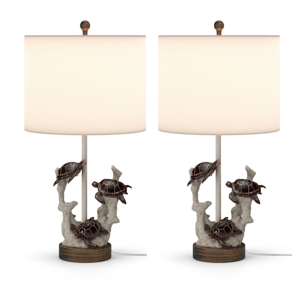 Homeroots Set Of Two 27" Brown Table Lamp With White Drum Shade   397238