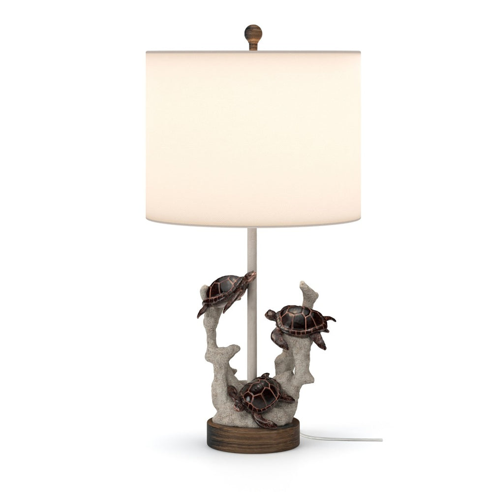 HomeRoots Set of Two Coastal 27" Table Lamps with Turtle & Coral Motif and White Drum Shade for Home Décor 397238