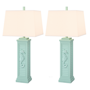 Homeroots Set Of Two 32" Teal Blue Table Lamp With Off White Shade   397246