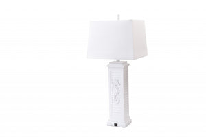 HomeRoots Set of Two 32" White Table Lamps with USB Port, Soft Light, and Coastal Seahorse Design for Home Decor 397247