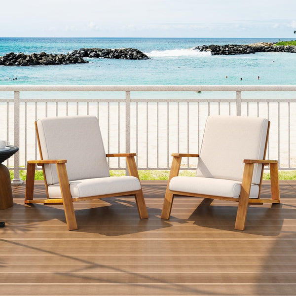 English Elm Christopher Knight Home® - Patio Lounge Chairs Set Of 2 – Weather-Resistant Acacia Wood With Beige Cushions For Outdoor Comfort N779P291591T-2