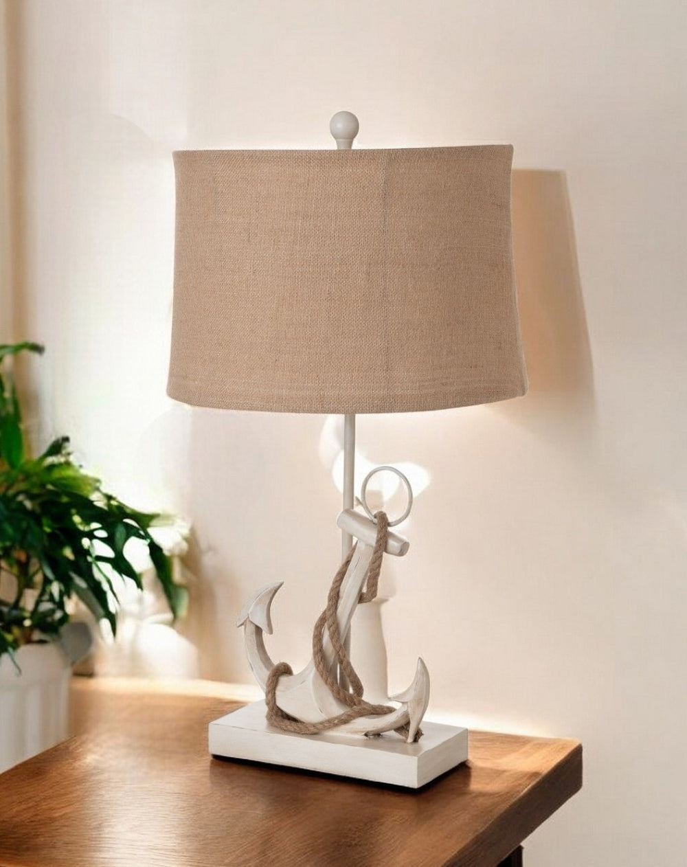 HomeRoots Set of Two Charming Tan and White Anchor Table Lamps for Coastal Decor & Ambient Lighting 397251
