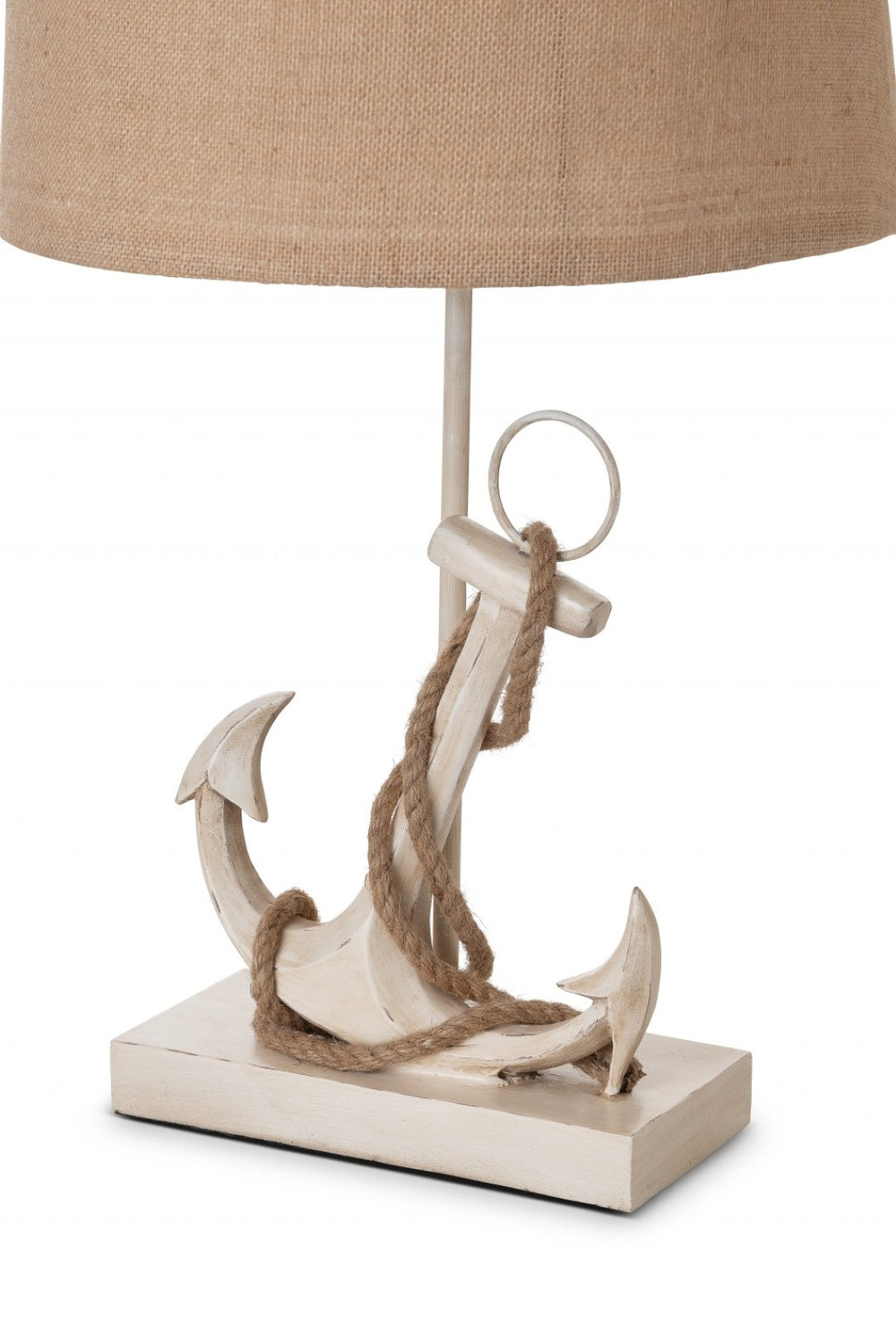 HomeRoots Set of Two Charming Tan and White Anchor Table Lamps for Coastal Decor & Ambient Lighting 397251