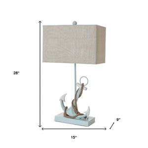 HomeRoots Set of Two 28" Nautical Blue Anchor Table Lamps with Beige Shade for Coastal Home Decor Charm 397252