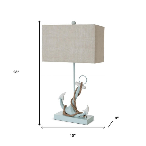 HomeRoots Set of Two 28" Nautical Blue Anchor Table Lamps with Beige Shade for Coastal Home Decor Charm 397252
