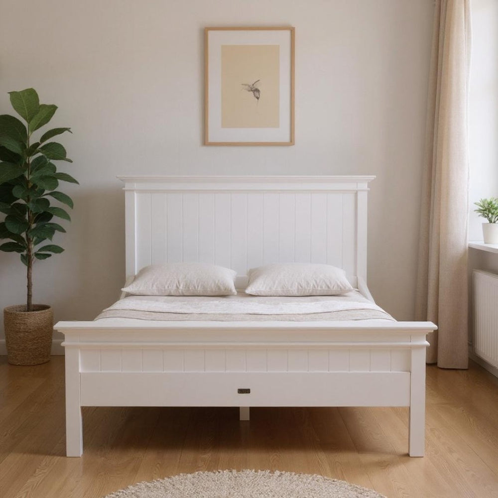 HomeRoots Classic White Panel Queen Bed - Timeless Elegance with Durable Mahogany, Easy-Clean Finish & No Assembly! 397278