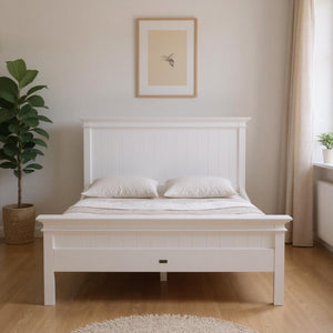 HomeRoots Classic White Panel Queen Bed - Timeless Elegance with Durable Mahogany, Easy-Clean Finish & No Assembly! 397278