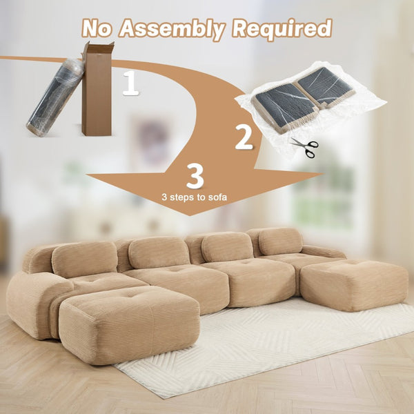 English Elm U-shaped Modular Sectional Sofa Corduroy Upholstered Ergonomic Curved Living Room Seating Camel W714S01245