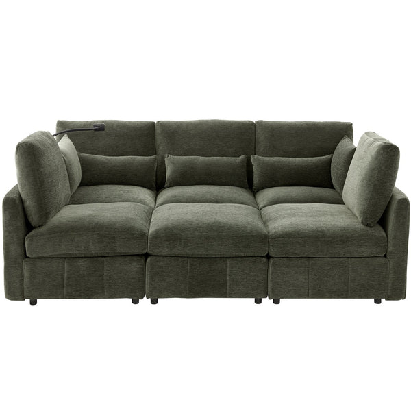 English Elm Modern Modular Sectional Sofa With Usb Ports, Movable Ottoman, And Pillows – Perfect For Living Rooms! N719S002050F