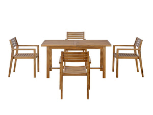 English Elm U_style Solid Acacia Wood Outdoor Dining Set Seats Four with Umbrella Hole Patio Natural WY000477AAO