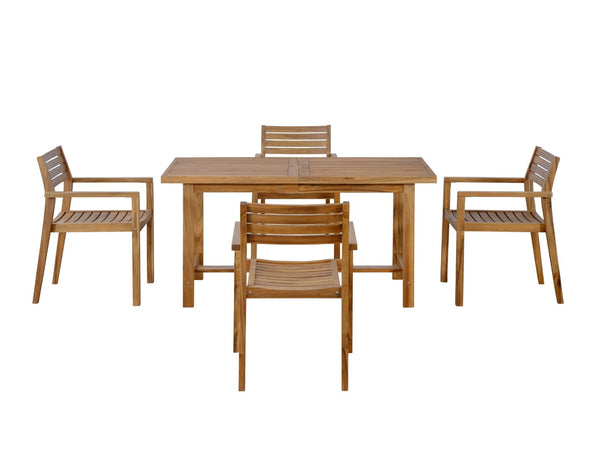 English Elm U_style Solid Acacia Wood Outdoor Dining Set Seats Four with Umbrella Hole Patio Natural WY000477AAO