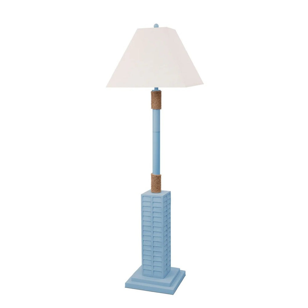 HomeRoots 63" Light Blue Polyresin Floor Lamp with Tan Linen Shade - Elegant Ambient Lighting for Any Room 397359